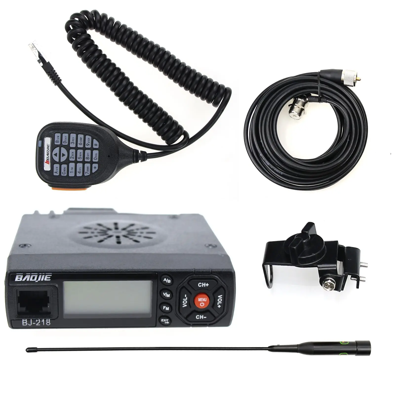 

BJ-218 Mini Car Mobile Transceiver 25W High Power VHF UHF 128 Channels Dual Band Two Way Radio Set