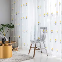 Nordic Style Embroidered Tulle Window Treatment, Living Room, Bedroom Rhombus, Sheer Voile Curtain for Kitchen Blinds Drapes