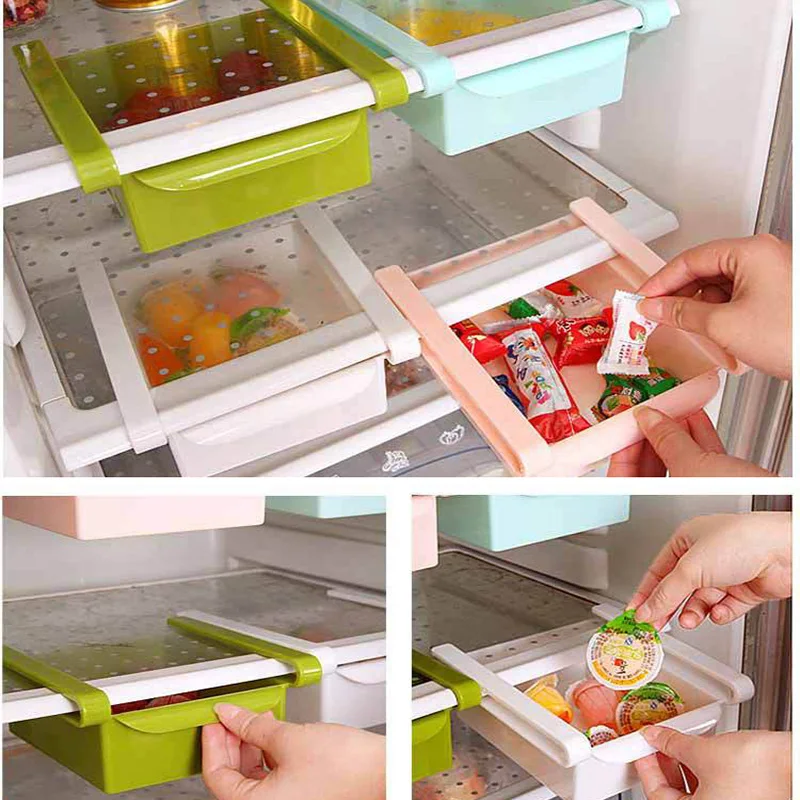 Kitchen Fridge Storage Box Slide Fridge Drawer Clear Freezer Organizer Refigerator Storage Rack Space Saver Kitchen Accessories