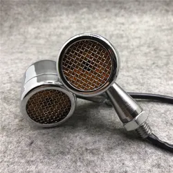 1 Pair Universal Mesh Lens Chrome Motorcycle Turn Signal Light LED M10 Screw Metal Grill Motorbike Front Rear Indicator Flashers