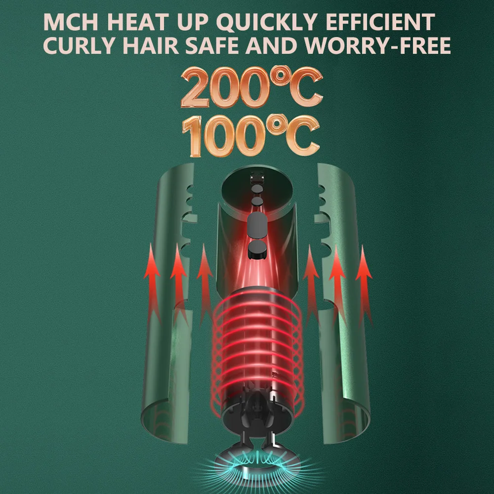 Rizador de pelo automático inalámbrico, plancha giratoria recargable, pantalla LED, temperatura ajustable, herramientas de peinado