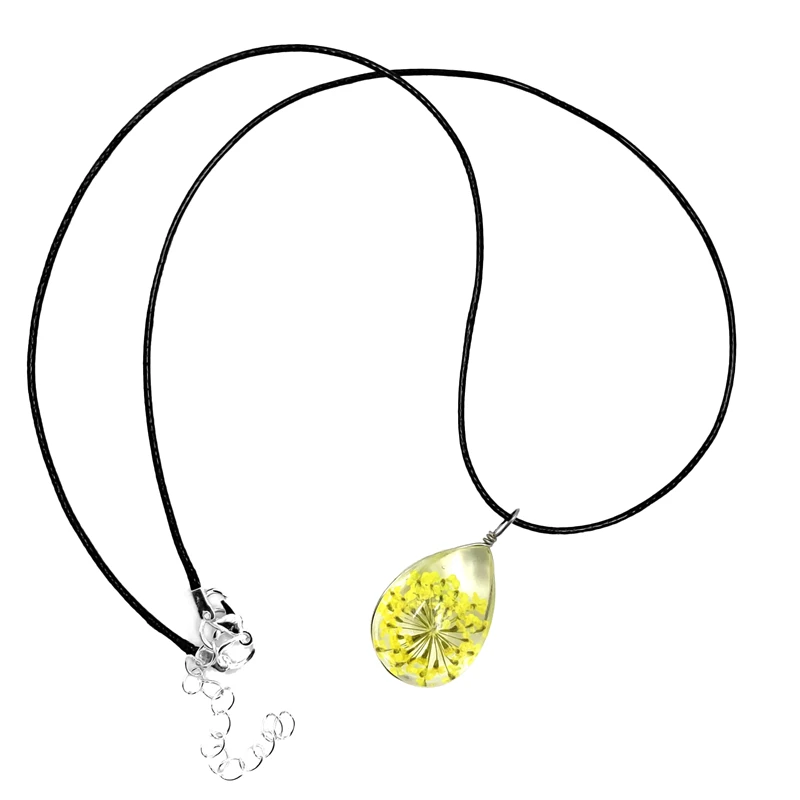 Natural Dandelion Ellipse Clover Crystal NecklaceHandmade Dried Flowers Pendant Permanent Preservation Chains Jewelry Gor Women
