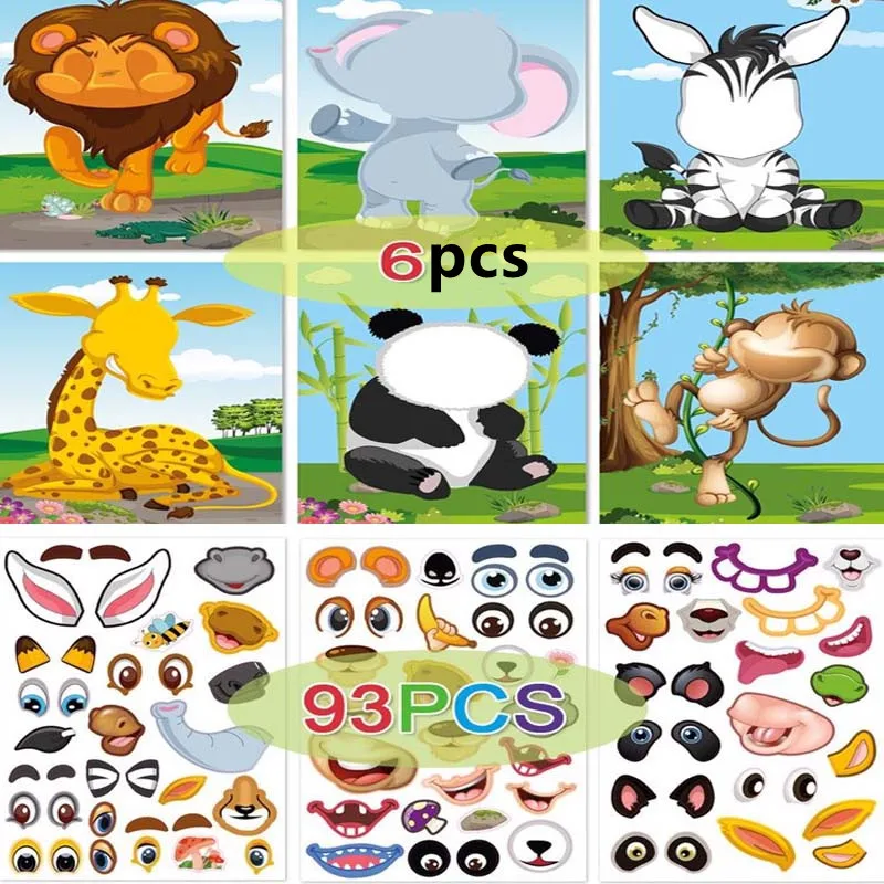 DIY Stickers Funny Make-a-Face Animal Puzzle Games Interactive Toys For Kids Sticker Recognition Training Education Children Toy