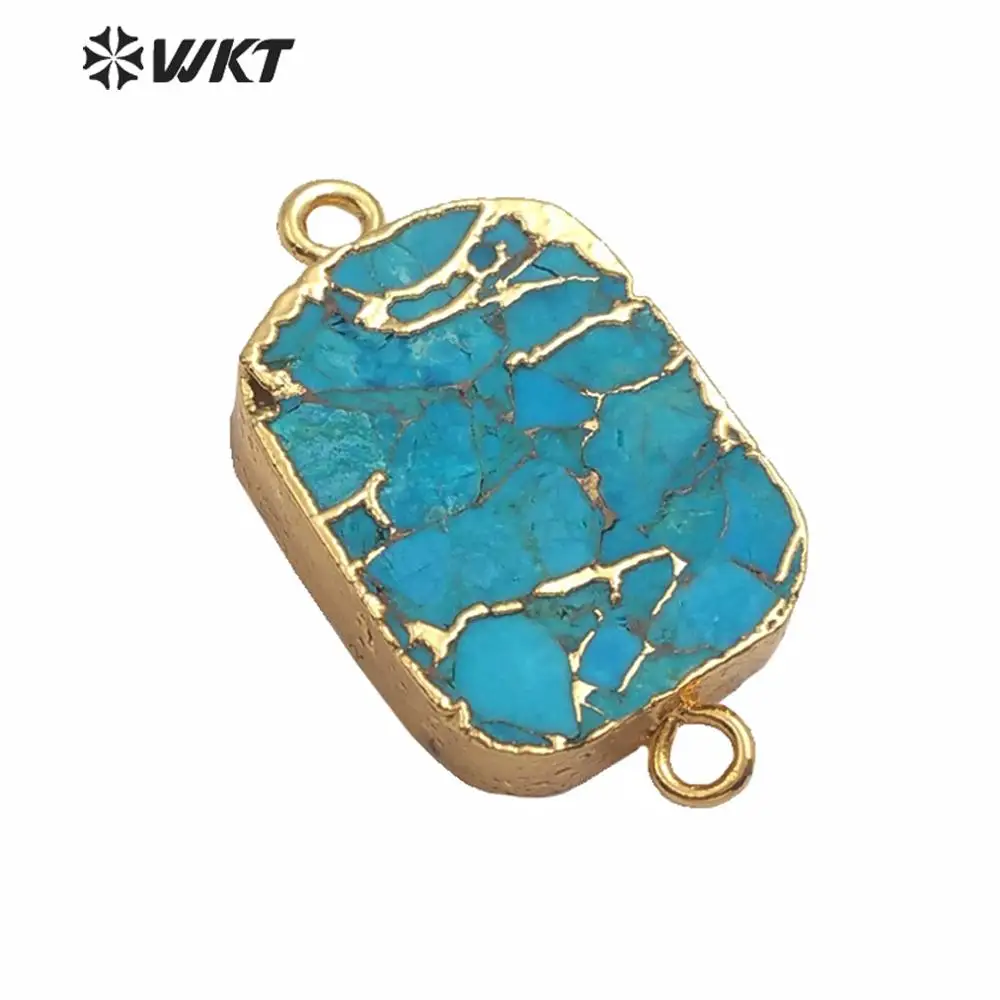 WT-C282 Classic Natural Blue Vein Double Hoops Turquoise Stone Connector Gold Plated For Women Jewelry Making