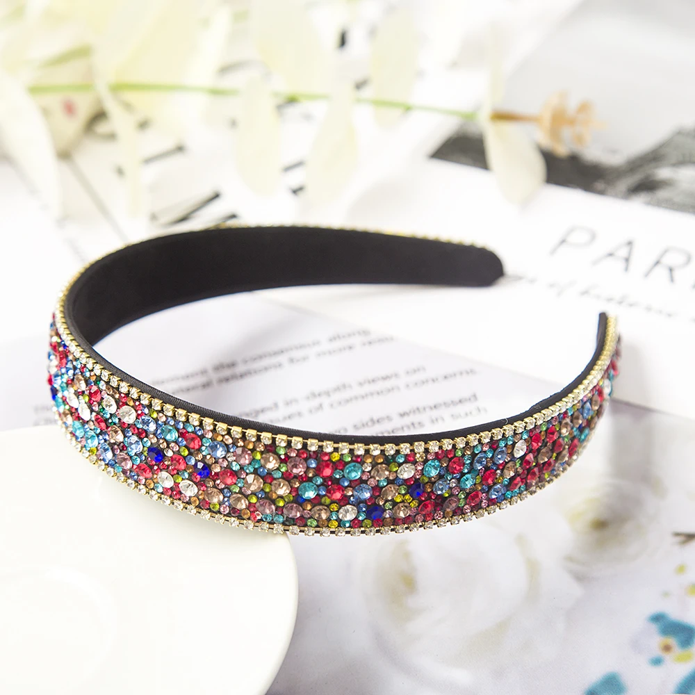 Baroque Crystal Headbands Fashion Hair Hoop Bands Bezel Luxurious Rhinestones Sponge Hairbands Women Hair Accessories Headdress