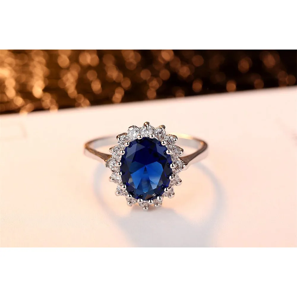 Princess Diana William Kate Middleton\'s Created Blue Ring Charms Engagement Wedding Women Jewelry