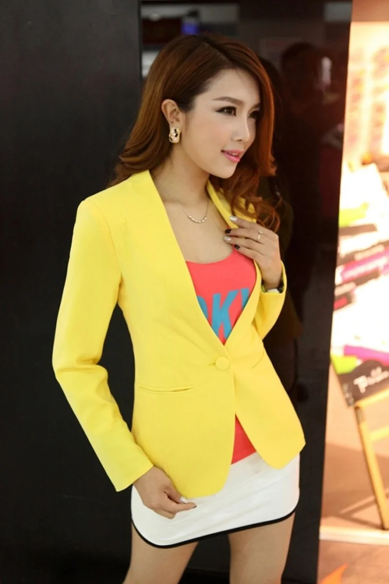 2023 Autumn Women Blazers And Jackets Candy Color Jacket Long Sleeve Slim Suit One Button Women Jacket big Size S-2XL Blazer