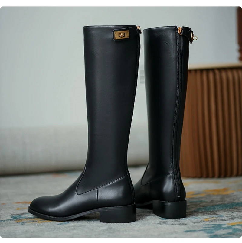 Women Genuine Leather Boots Waterproof  Knights' boots Autumn Winter knee high boots Female Comfortable Ankle boots Shoe Q8855