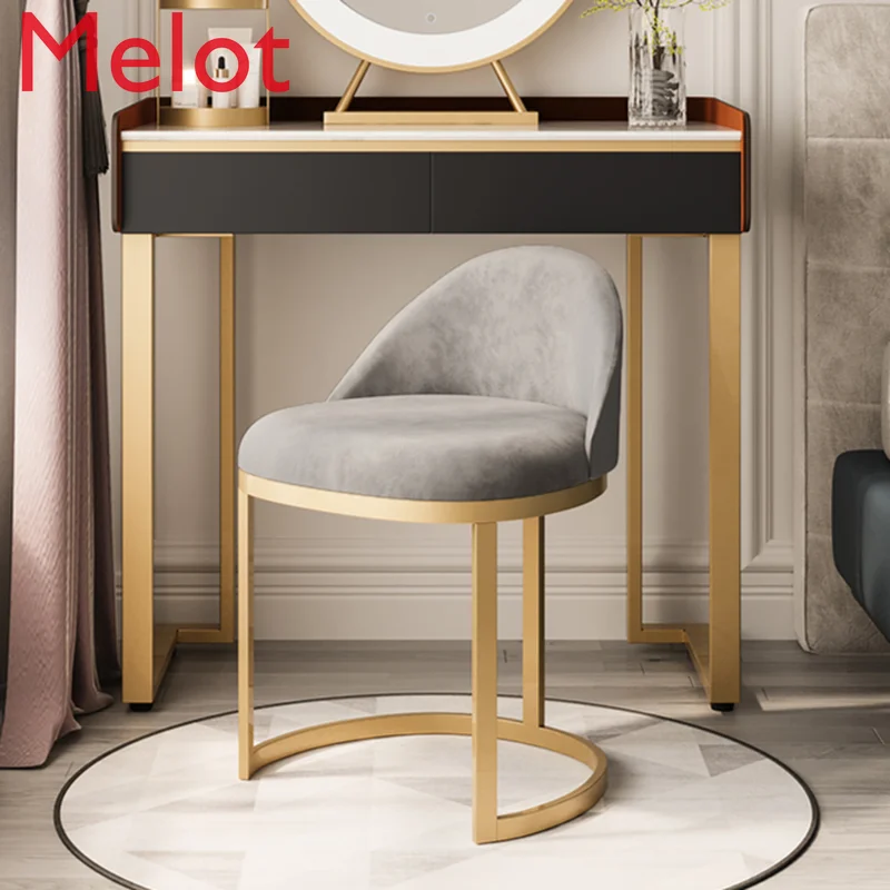 Luxury European Bedroom Dresser Stool Modern High-End Simple Backrest Chair Family Pack Accessories Metal Stool