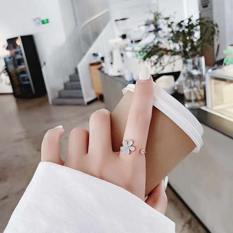 Simple Flower Ring For Women Female Cute Finger Romantic Birthday Gift For Girlfriend Fashion Zircon Stone Jewelry