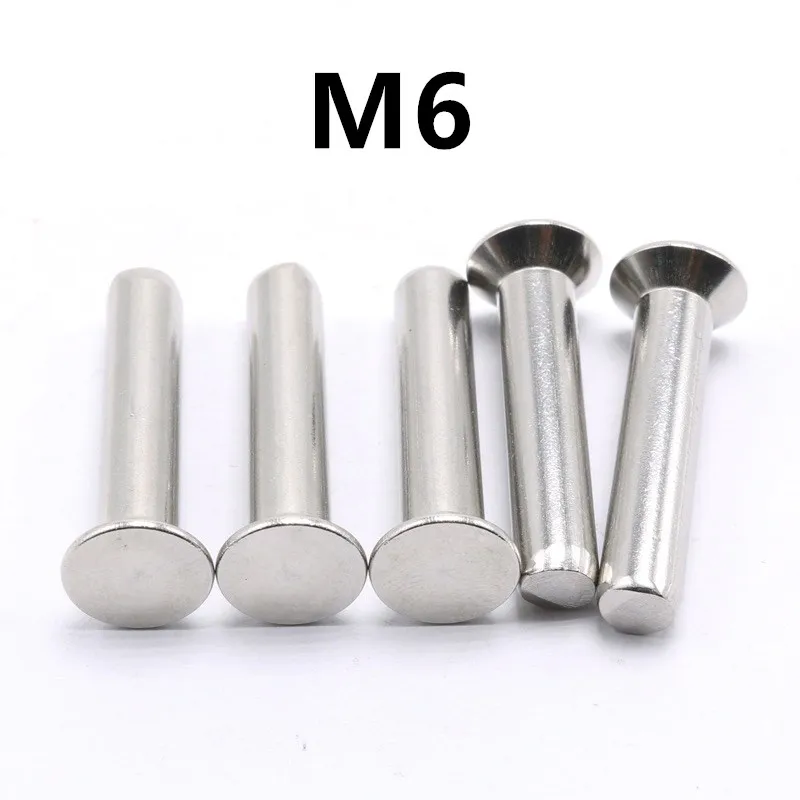 50PCS M6x10/12/14/16/18/20/25/30/35/40mm 304 Stainless Steel Flat Countersunk Head Solid Rivet GB869 for Label Name Plate