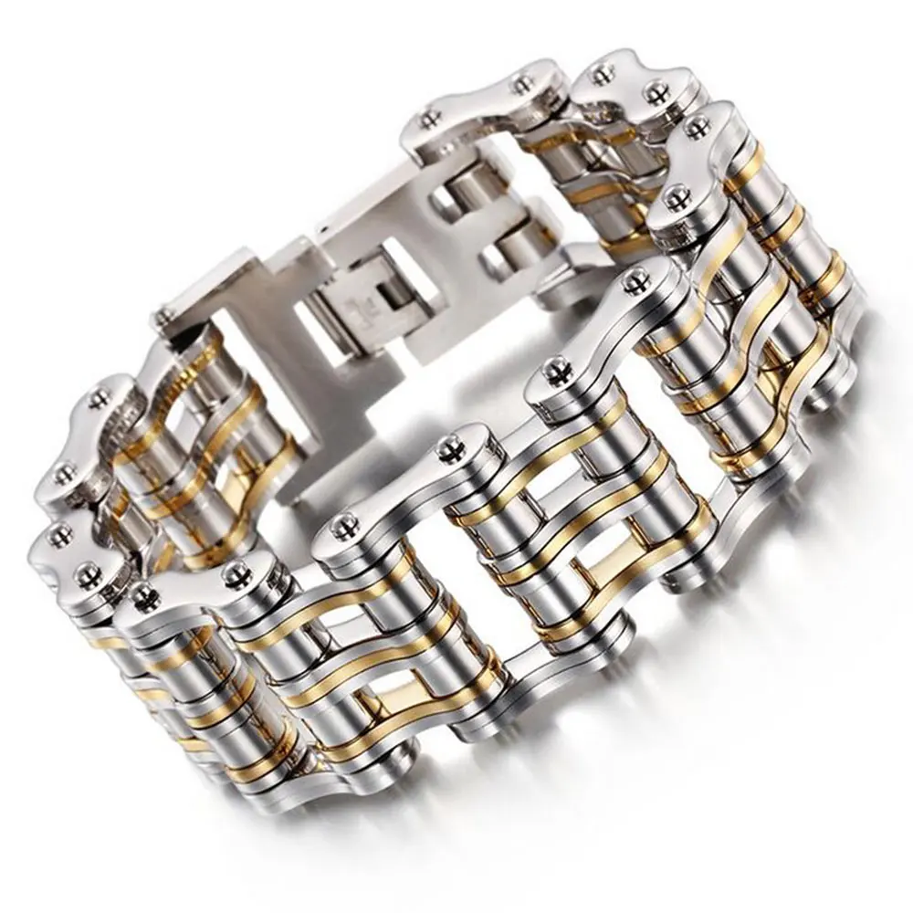 Punk Mens Bracelets,Heavy Biker Bicycle Motorcycle Chain Link Bracelets for Men&Women,Stainless Steel Jewelry