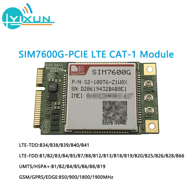 Simcom Sim7600 Sim7600 G Mini Pcie Lte Cat1 Multi-Band LTE-FDD/LTE-TDD/Hspa +/Umts/Edge/Gprs/Gsm CAT-M & Nb-Iot Globale Module