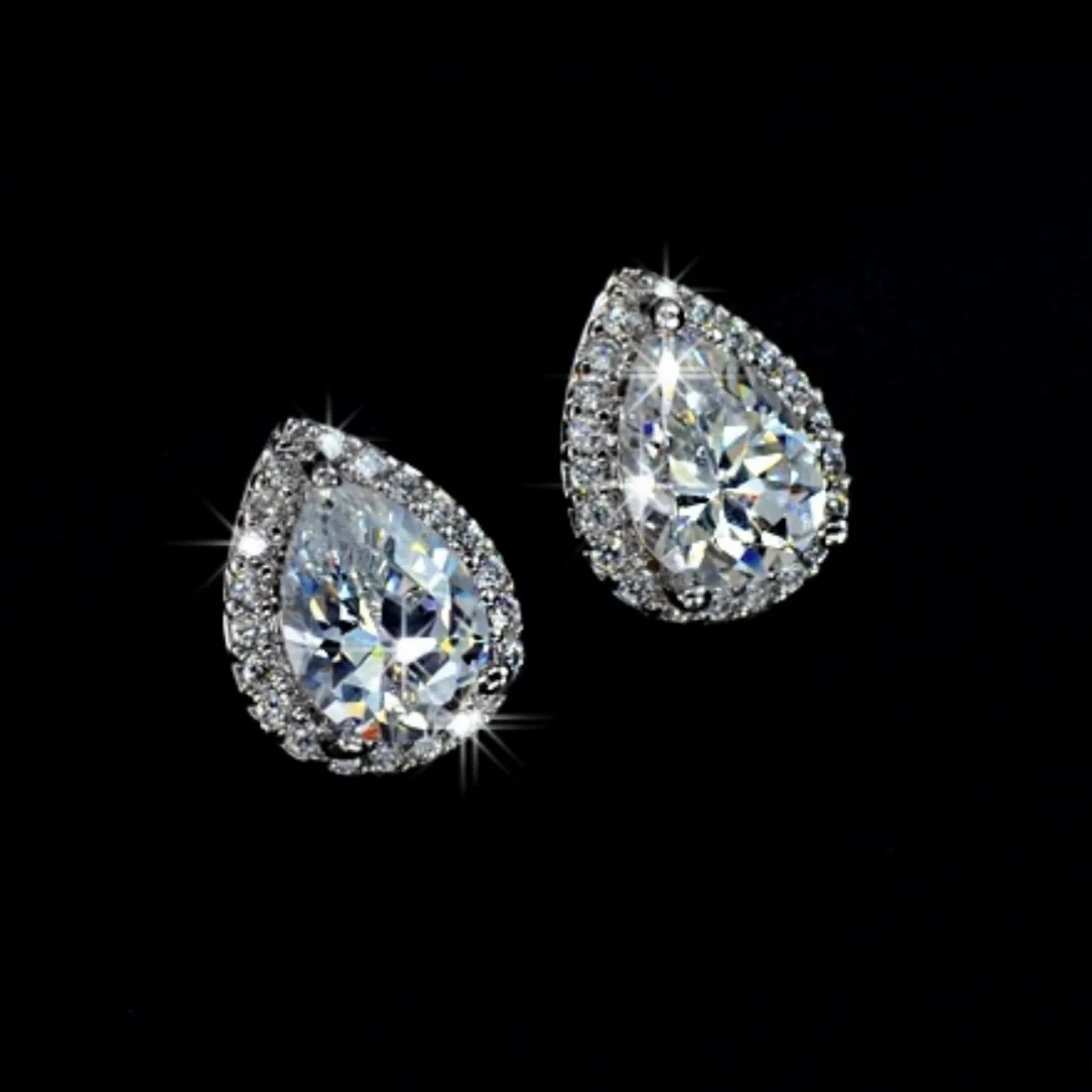 Real 925 Sterling Silver Stud Earrings Classic Pear-shaped drop Created Diamond Earrings for Women wedding Jewelry female