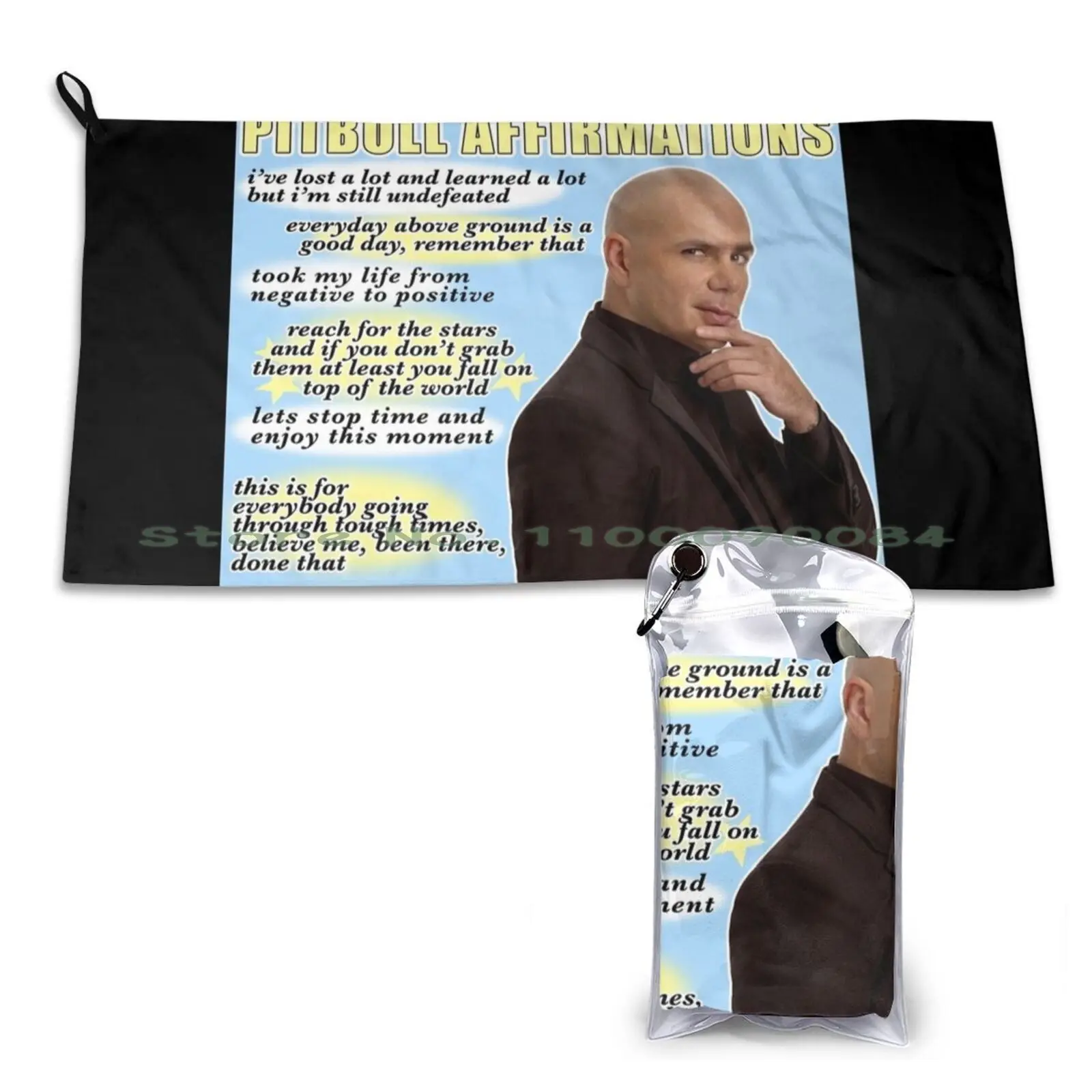 Pitbull Affirmations Quick Dry Towel Gym Sports Bath Portable Pit Bull Mr Worldwide Mr 305 Mr World Wide Affirmations Positive