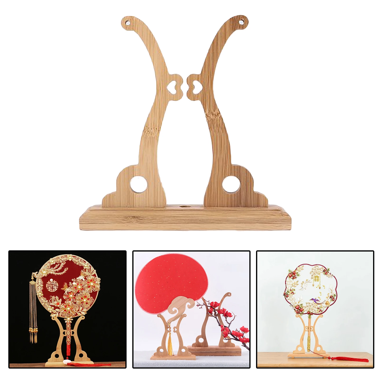 Chinese Craft Hand Wood Fan Stand Display Base Holder Circular Fan Display Room Decor Women Fan Frame Base