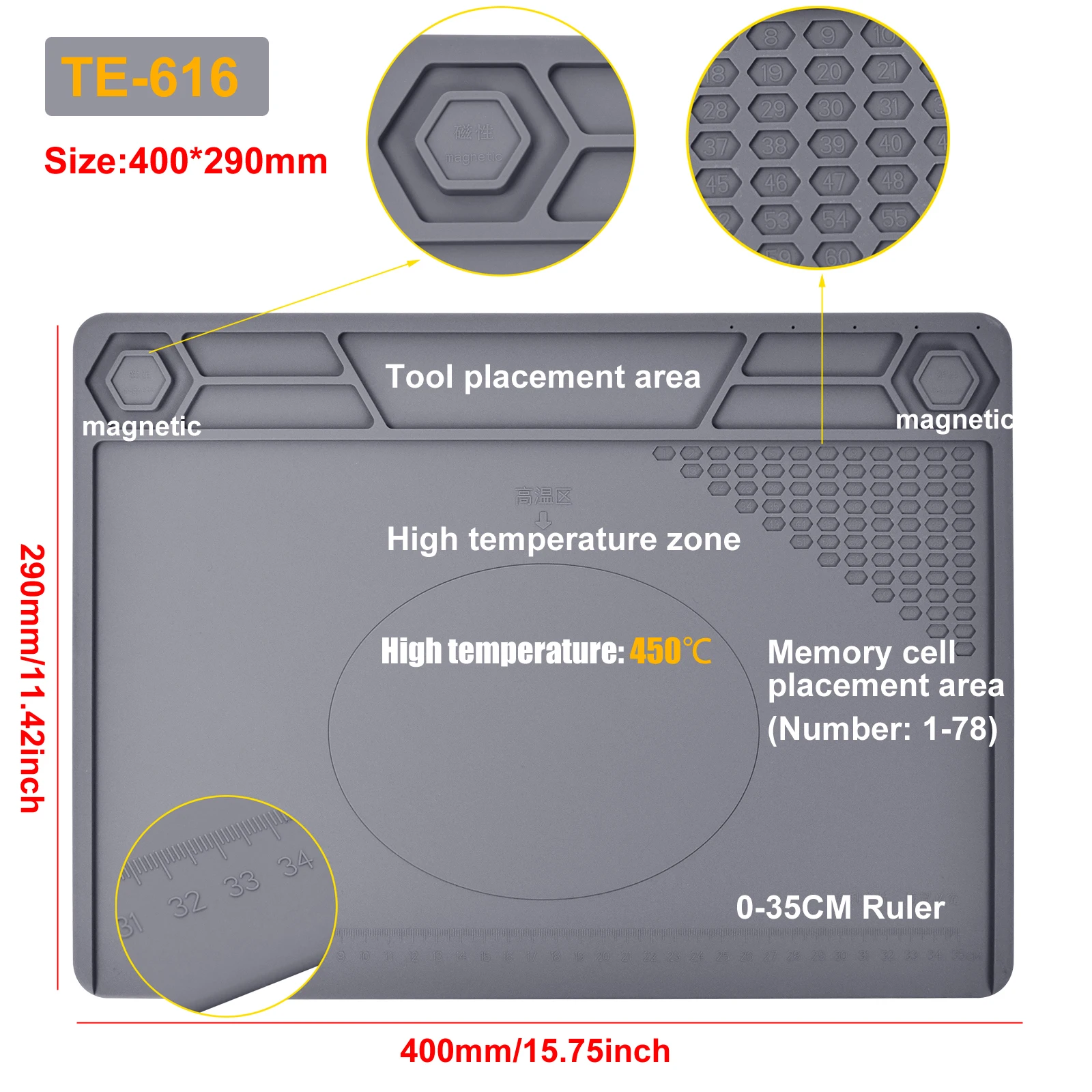 NEWACALOXSilicone Repair Mat Magnetic Soldering Mat Heat Insulation Electronics Repair for Cellphone Laptop Heat Resistant Pad