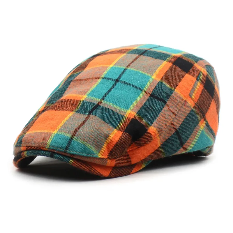 Plaid Cotton Newsboy Caps Men Flat Peaked Cap Women Painter Beret Hats 30