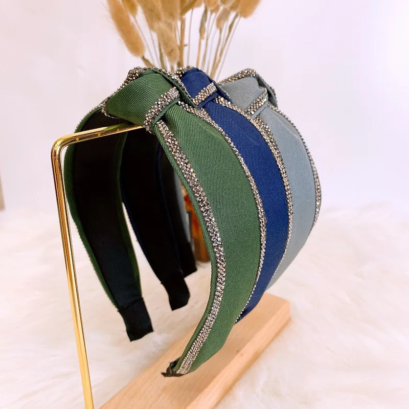 

Color knotted headband fashion new style middle knot double drainage drill headwear catwalk fashion press hair