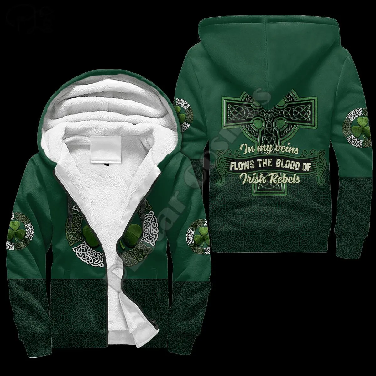 PLstar Cosmos Irish Saint Patrick Day 3D Print Winter Clothing Casual Warm Hood Thick Coat Zipper Man Fleece Hoodies Jacket D27