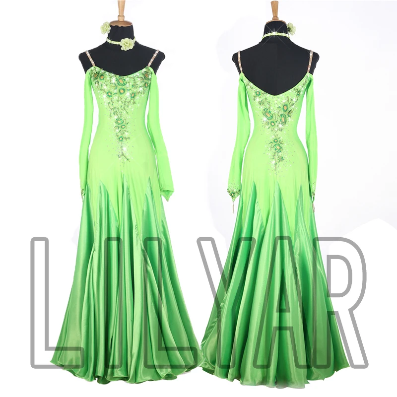 Ballroom Dance Skirt Standard Dress Competition  Show  Customization New Arrival Adult Children Green