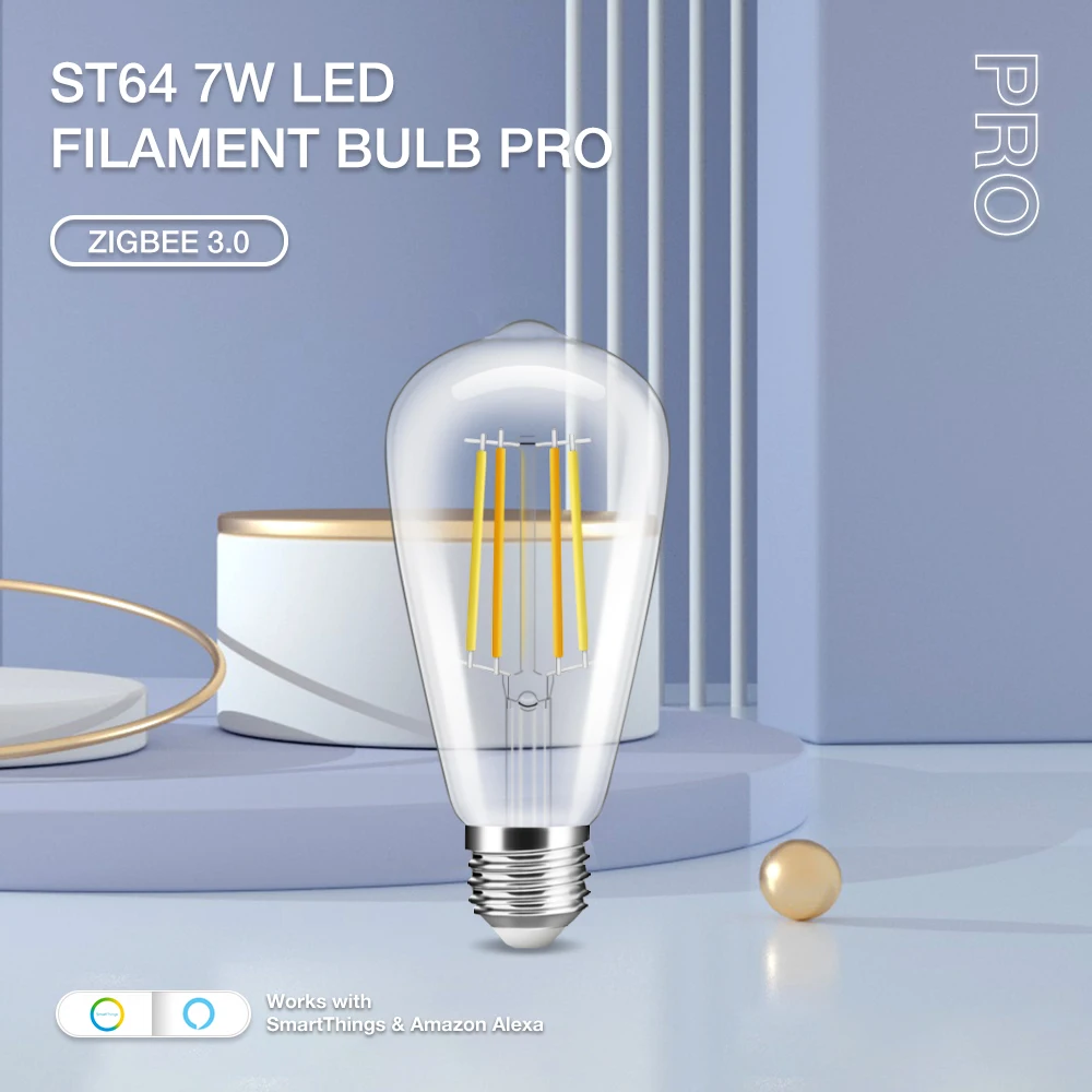 

Zigbee 3.0 Smart Vintage Style ST64 7W Pro LED Filament Light Bulb E27 Work With Philips 、SmartThings echo plus