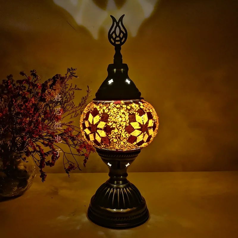 USB Rechargeable Night Lamp Mosaic Table Lamp Vintage Deco Handcrafted Lamparas De Mesa Glass Romantic Bed Light Con Mosaicos