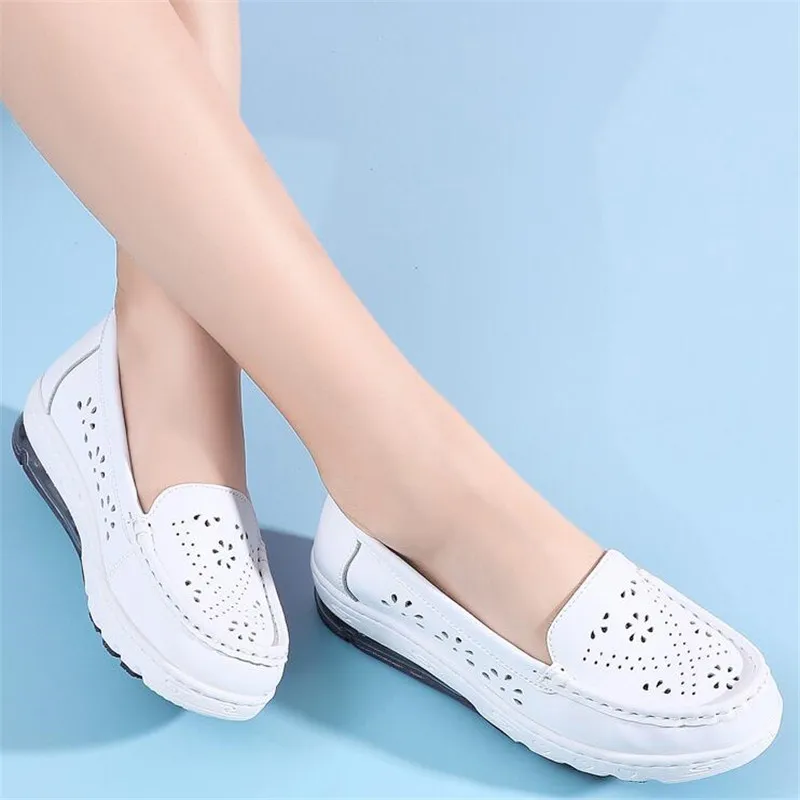 Autumn Platform Sneakers Slope With Casual Single-shoe Thick-soled Genuine Leather Women's Shoes Comfortable Casual Swing Shoes