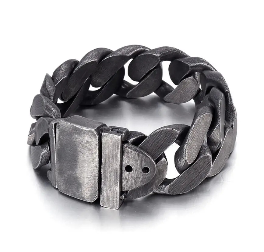 

Huge Large Cuban Curb Chain Bracelet Vintage Black Masculine Men's Bangle Stainless Steel Jewelry 25mm*25cm 180g weight heavy