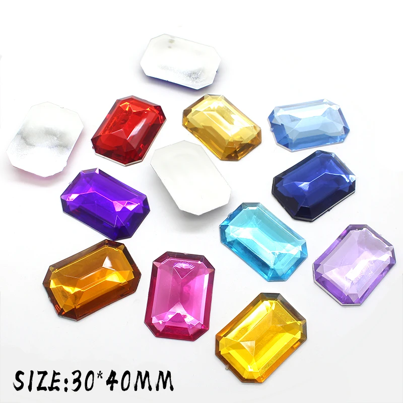 ZMASEY 10Pcs/Lot 30*40mm Rectangle Rhinestones Acrylic Buttons Invitation Ribbon Decorative DIY Handwork Accessory