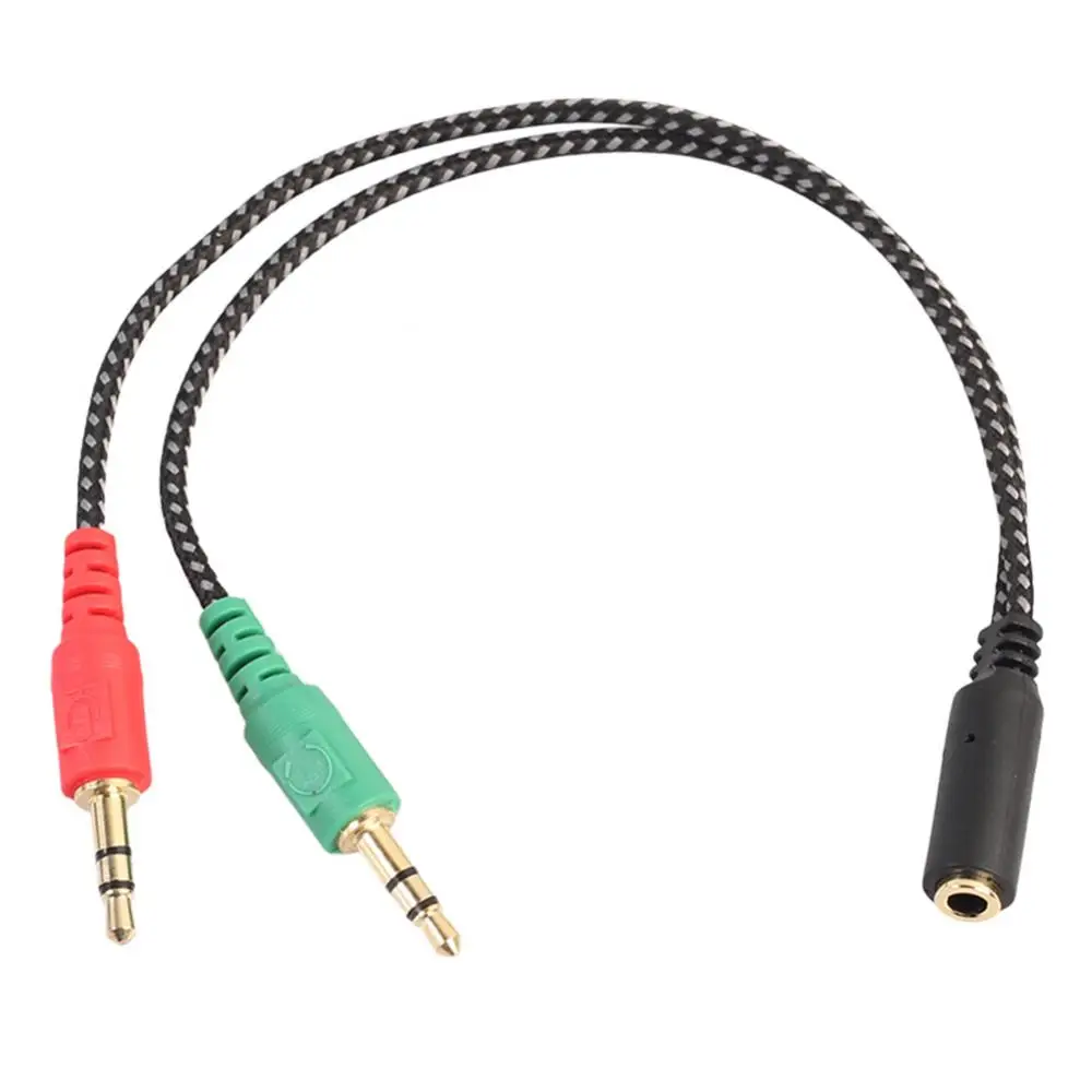 Divisor de entrada para fones de ouvido, 3.5mm, áudio estéreo, adaptador de cabo macho 2 fêmea com plug para microfone