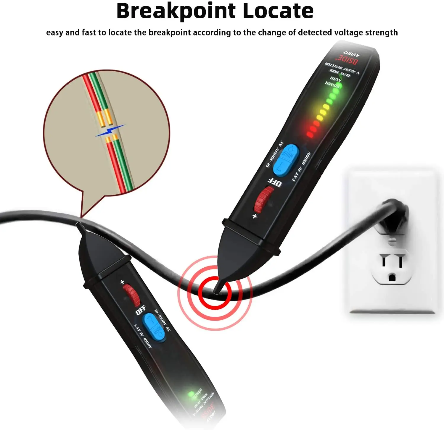 BSIDE Non-contact Voltage Detector Indicator Smart Electric Pen Tester Live/Neutral wire distinction Continuity check NCV Test