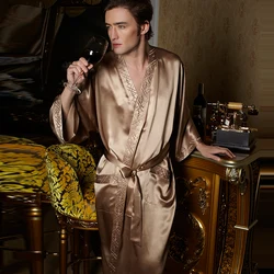 Men Silk Robe 100% Pure 19MM Silk Men Sleepwear Kimono Robe Man's Pajama Robe Bathrobe Nightgown Size L XL XXL