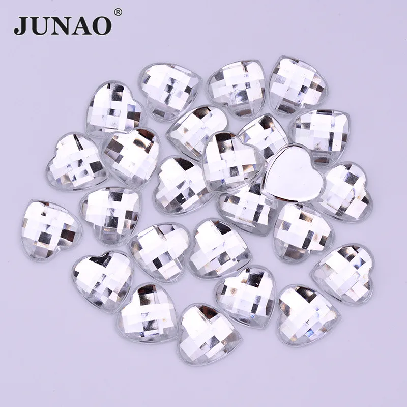 JUNAO 8 10 12 14 18 20 mm Clear Heart Rhinestone Acrylic Strass Applique DIY Sticker Crystal Stones Scrapbook Beads For Garments