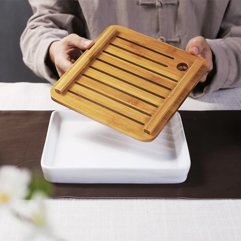 [GRANDNESS] Ceramic Bamboo Tea Tray Drainage Water Storage Kung Fu Tea Set Room Board Table Chinese Tea Room Ceremony