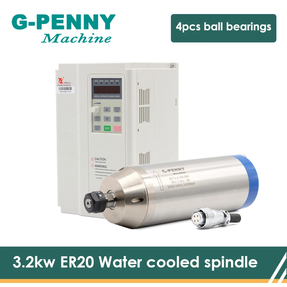 G-PENNY CNC ER20 3.2KW Water cooled spindle motor with FULLING 3.7KW Variable Frequency Driver VFD Inverter