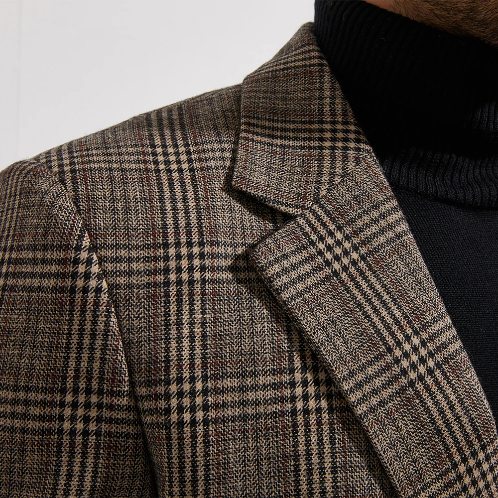 2020 Tweed Jacket Fashion Design Grey Plaid Blazer Custom Made  Warm Wool Blend Tailored Slim Fashion Brown Gray Plaid Blazer