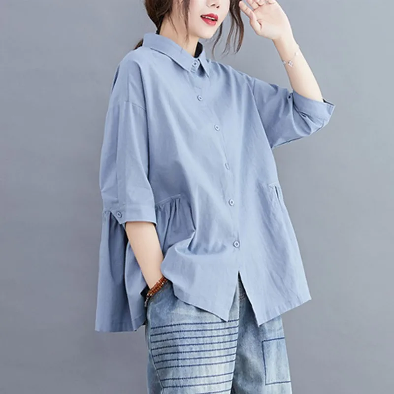 Women Summer Cotton Linen Casual Shirts New Arrival 2020 Simple Style Solid Color Loose Comfortable Female Tops S1688