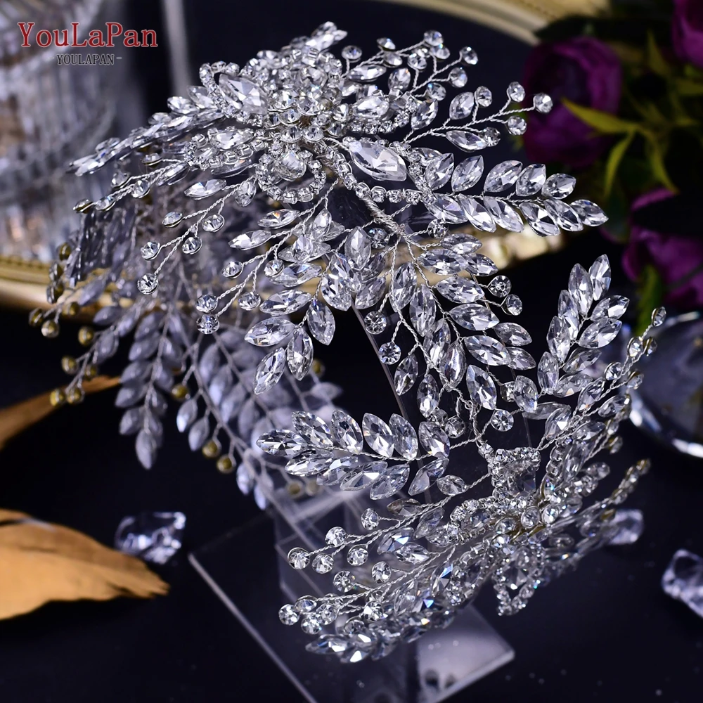 

TOPQUEEN Wedding Headband Woman Bridal Tiara and Crown Wedding Hair Accessories Handmade Silver Hairbands Bride Headwear HP409