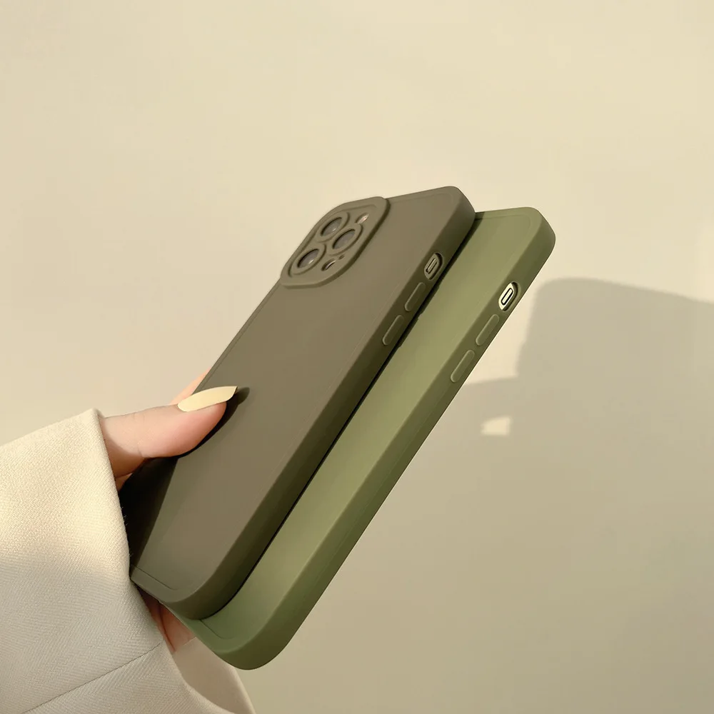 Custodia per telefono in silicone morbido verde grigio retrò opaco per iPhone 11 12 mini 13 14 15 pro max xsmax x xr 7 8 plus ins Jane cover posteriore