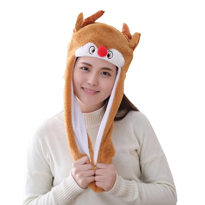 

Elk head cover with moving ears hat plush toy hat stuffed toy cap