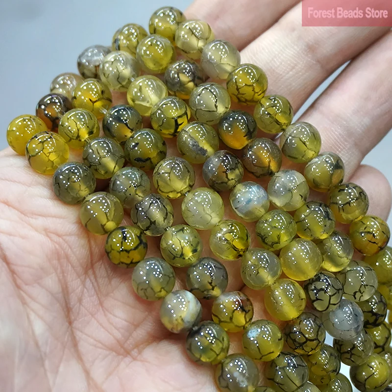 Green Dragon Vein Agates Natural Stone Round Beads DIY Bracelet Necklace Charm for Jewelry Making 15\