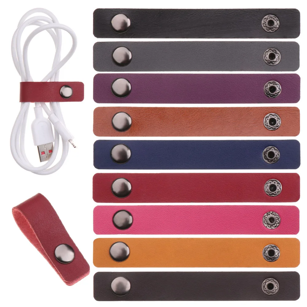 5 Pcs Leather Cable Winder Wire Ties Cord Organizer Cable Strap Tie Wrap Cord Management Holder Keeper Earphone Wrap