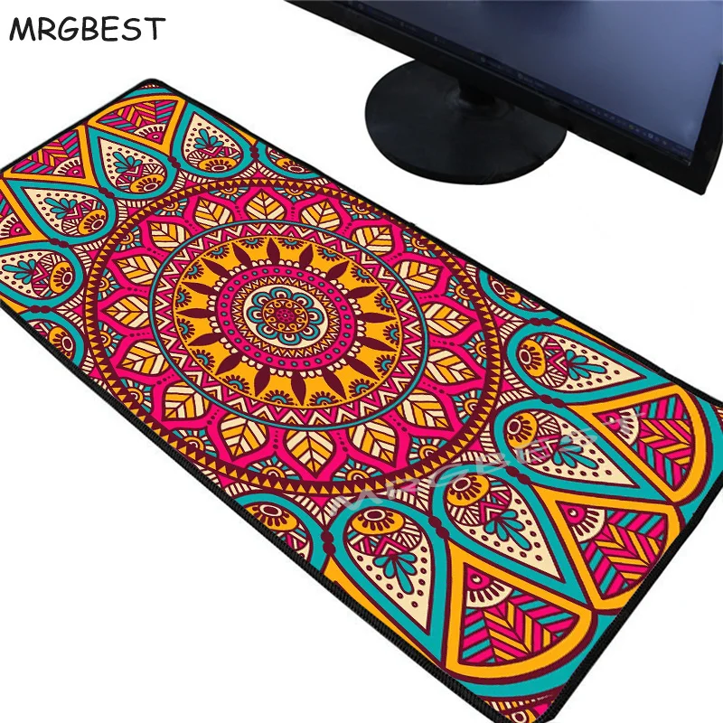 

MRGBEST Colorful Pink Mandala Large Gaming Flower Mouse Pad Locking Edge Keyboard Mouse Mat Gaming Desk Mousepad for CSGO LOL Xl