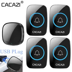 CACAZI 110db 60 chime level 5 300M range door bell A01-DC intelligent USB wireless doorbell waterproof touch button LED light 20