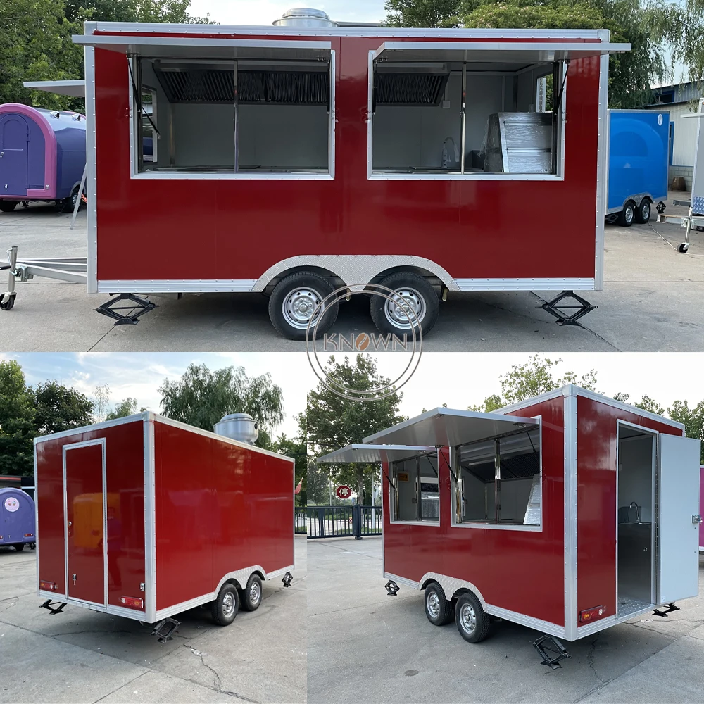 Frigorifero del contatore del rimorchio di colore rosso del gelato dello spuntino della via del camion dell'alimento con il carrello dell'alimento della stufa