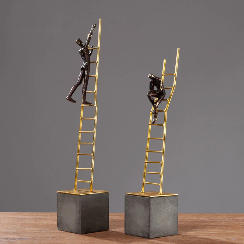 

European Metal Ladder Climbing Ladder Resin Figure Ornaments Office Cafe Furnishing Crafts Home Livingroom Table Sculpture Decor