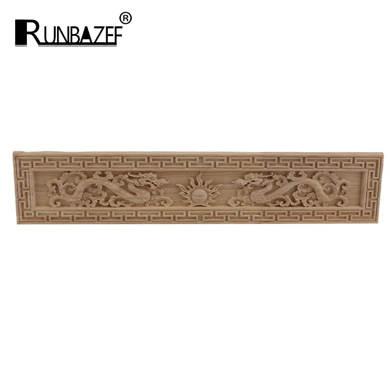 RUNBAZEF Wood Carved Applique Ssangyong Mouldings Frame Corner Onlay Unpainted Furniture Home Door Decor Decoration Accessories