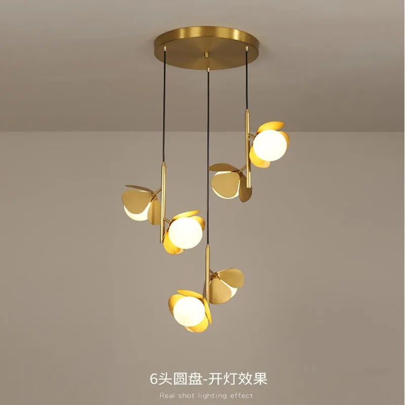 

Dining Room Pendant Lights Nordic Creative Brass Flower-shaped Dining Table Lamps Hanging Modern Art Led Lights for Room