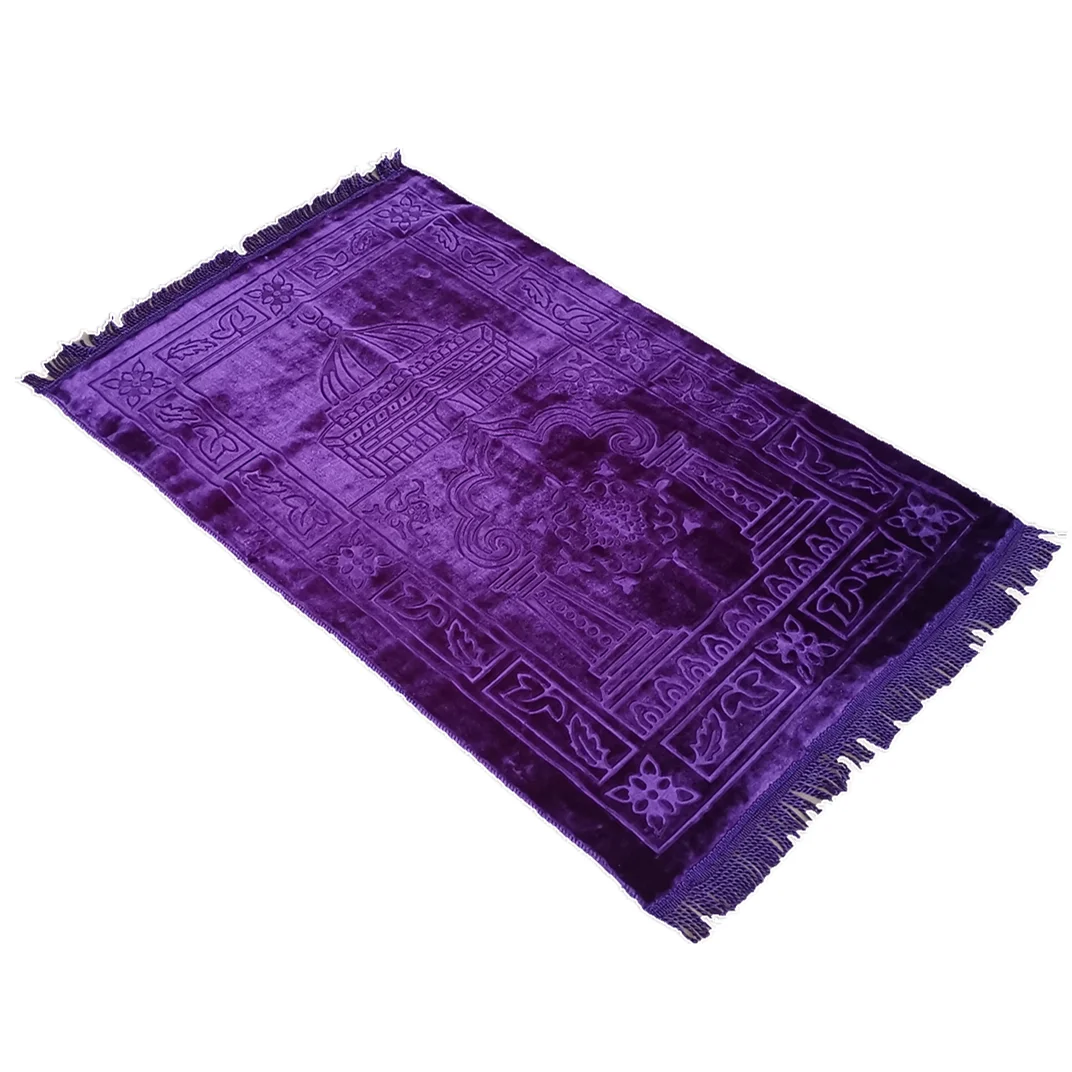 Plain Muslim Prayer Rug  Plush Raschel Fabric  Features Rectangle Design  Fringes On Both Sides  Islamic Mat 65×110CM